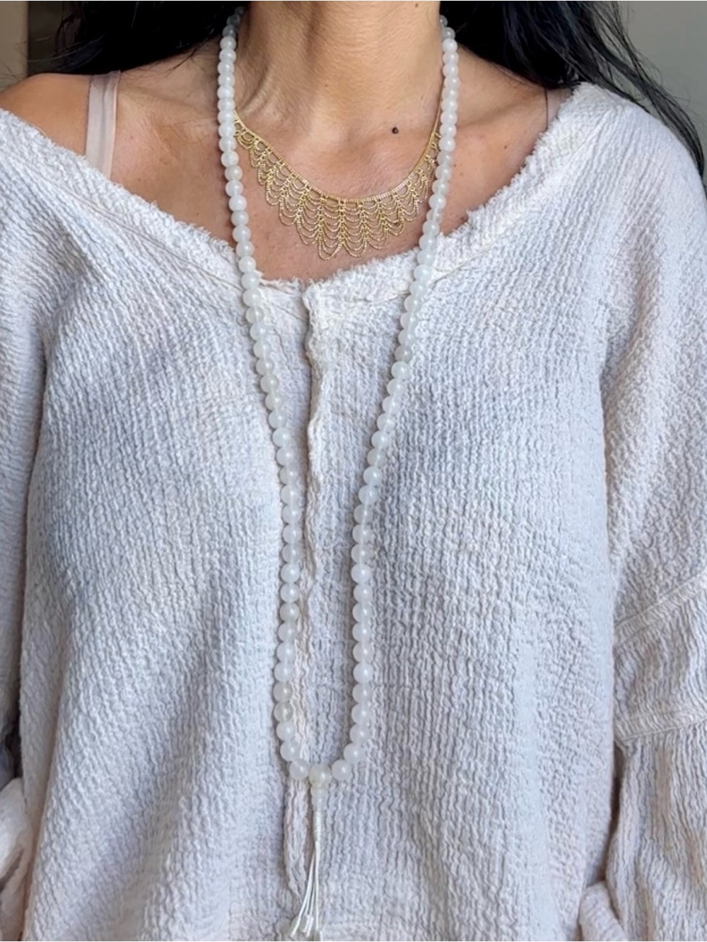 Genuine White Quartz 108 Mala Bead Prayer Meditation Necklace